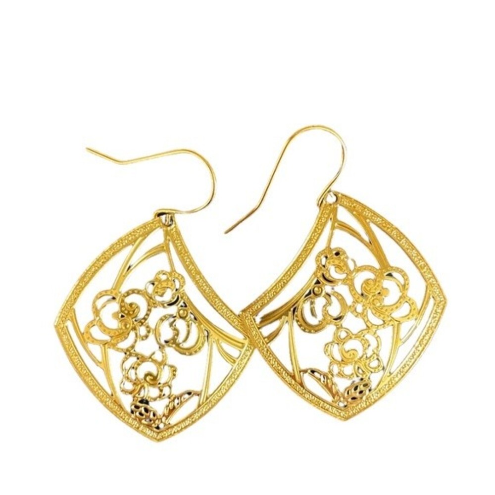 Gold Stainless Steel Dangle Earrings with Flower Design